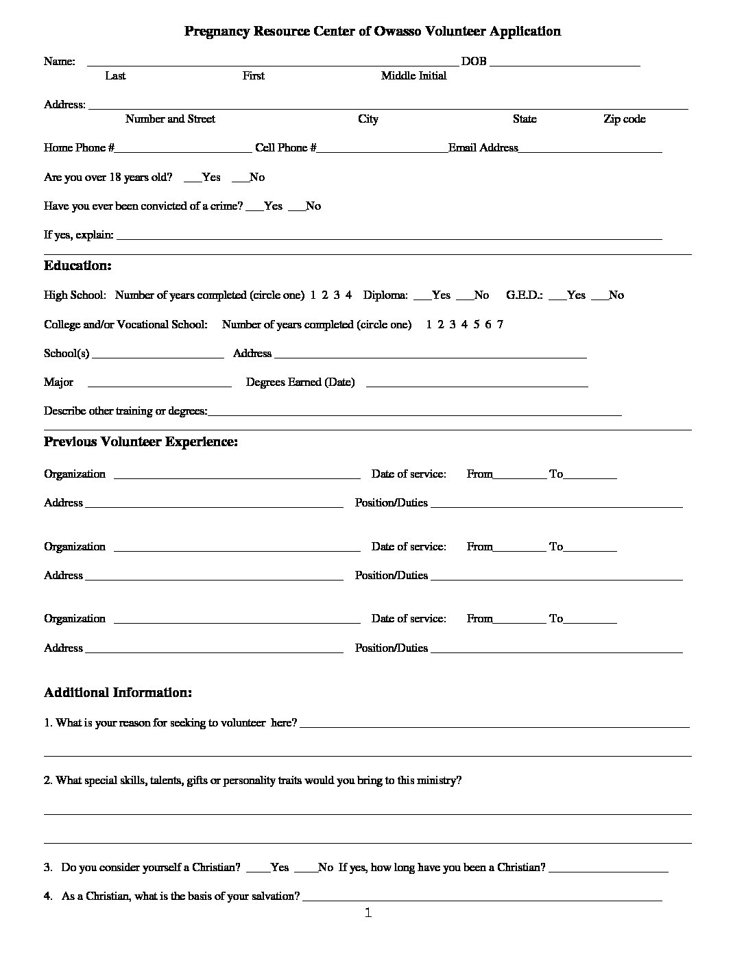 Volunteer-Application - Pregnancy Resource Center of Owasso